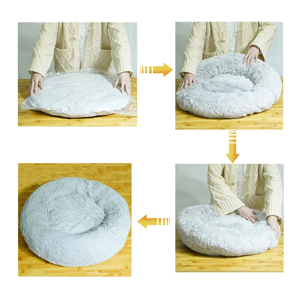 Soft Plush Round Pet Bed - Cozy and Supportive for Cats and Dogs