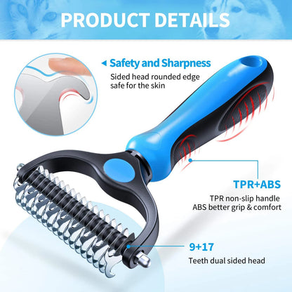 Professional De-matting & De-shedding Brush - Safe, Ergonomic, Gentle for Pets