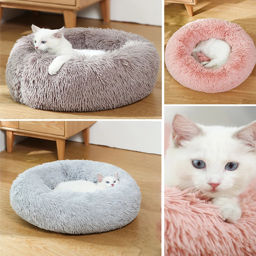 Soft Plush Round Pet Bed - Cozy and Supportive for Cats and Dogs