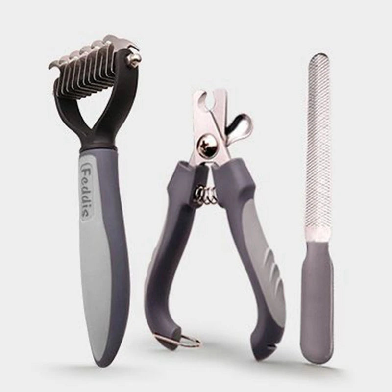 Pet Grooming Kit - Nail Clippers, Dual Comb, Massage Brush, Easy & Safe