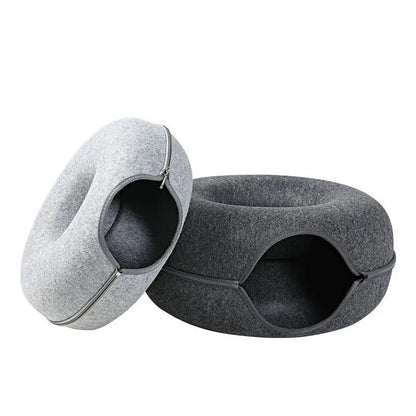 Foldable Cat Tunnel and Bed - Wool Felt Hideout for Play and Relaxation