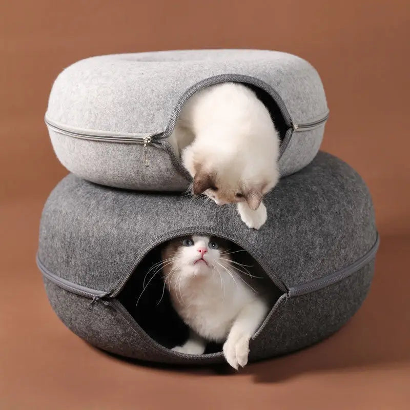 Foldable Cat Tunnel and Bed - Wool Felt Hideout for Play and Relaxation