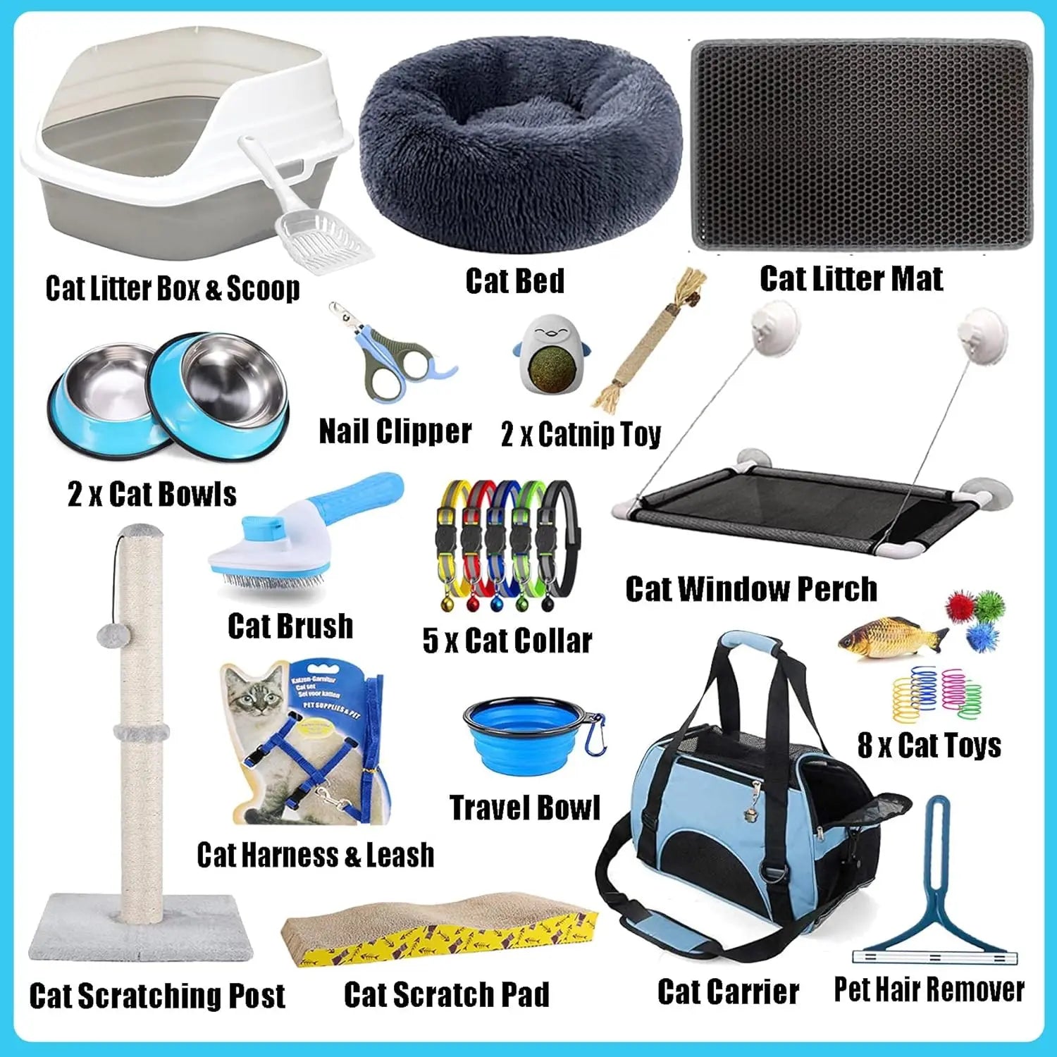 Kitten Starter Pack with Essentials, Scratching, Grooming, Travel Gear