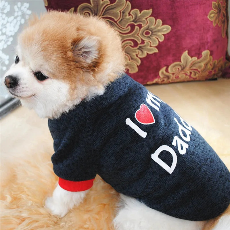 Adorable "I Love My Mommy/Daddy" Pet T-Shirt - Soft Cotton Dog Shirt for Small Dogs