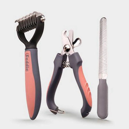 Pet Grooming Kit - Nail Clippers, Dual Comb, Massage Brush, Easy & Safe