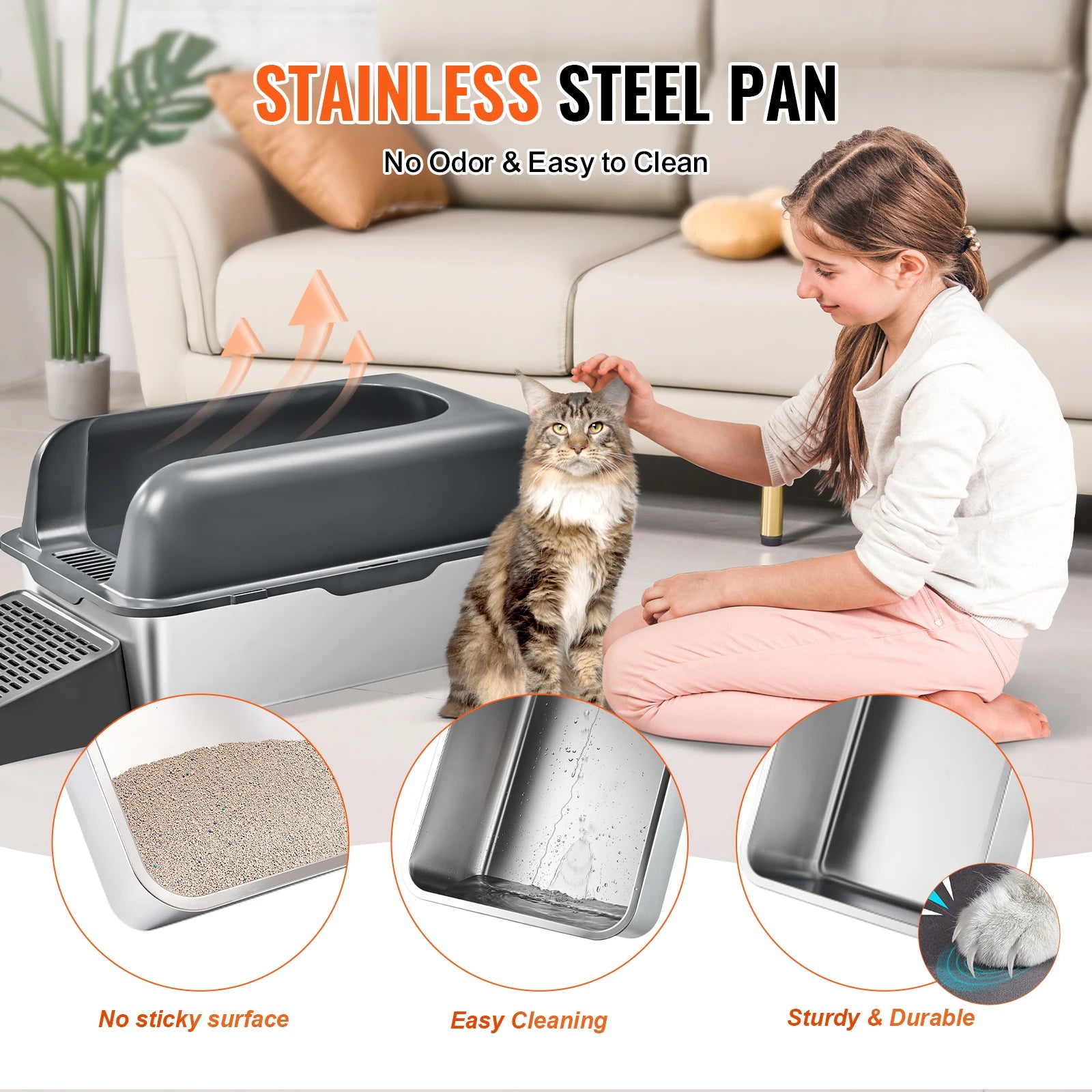 Stainless Steel Cat Litter Box, Durable, Rust-Resistant, Easy Clean