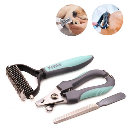 Pet Grooming Kit - Nail Clippers, Dual Comb, Massage Brush, Easy & Safe