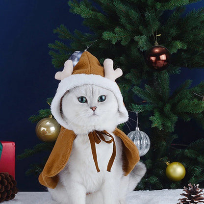 Festive Christmas Pet Cape with Hat - Holiday Outfit for Cats and Small Dogs