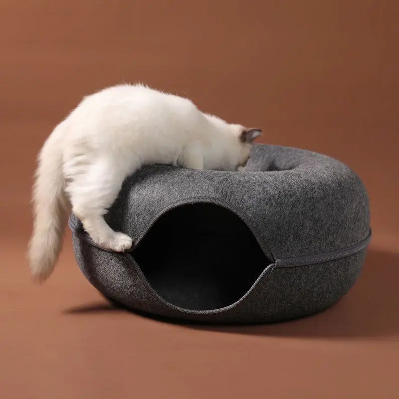 Foldable Cat Tunnel and Bed - Wool Felt Hideout for Play and Relaxation