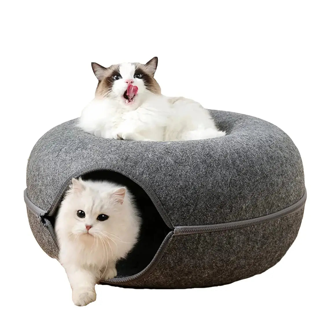 Foldable Cat Tunnel and Bed - Wool Felt Hideout for Play and Relaxation