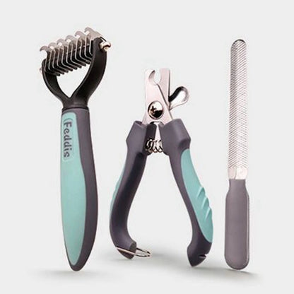 Pet Grooming Kit - Nail Clippers, Dual Comb, Massage Brush, Easy & Safe