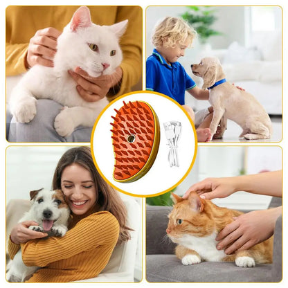 Rechargeable Electric Steam Pet Brush - Gentle Grooming for Cats & Dogs