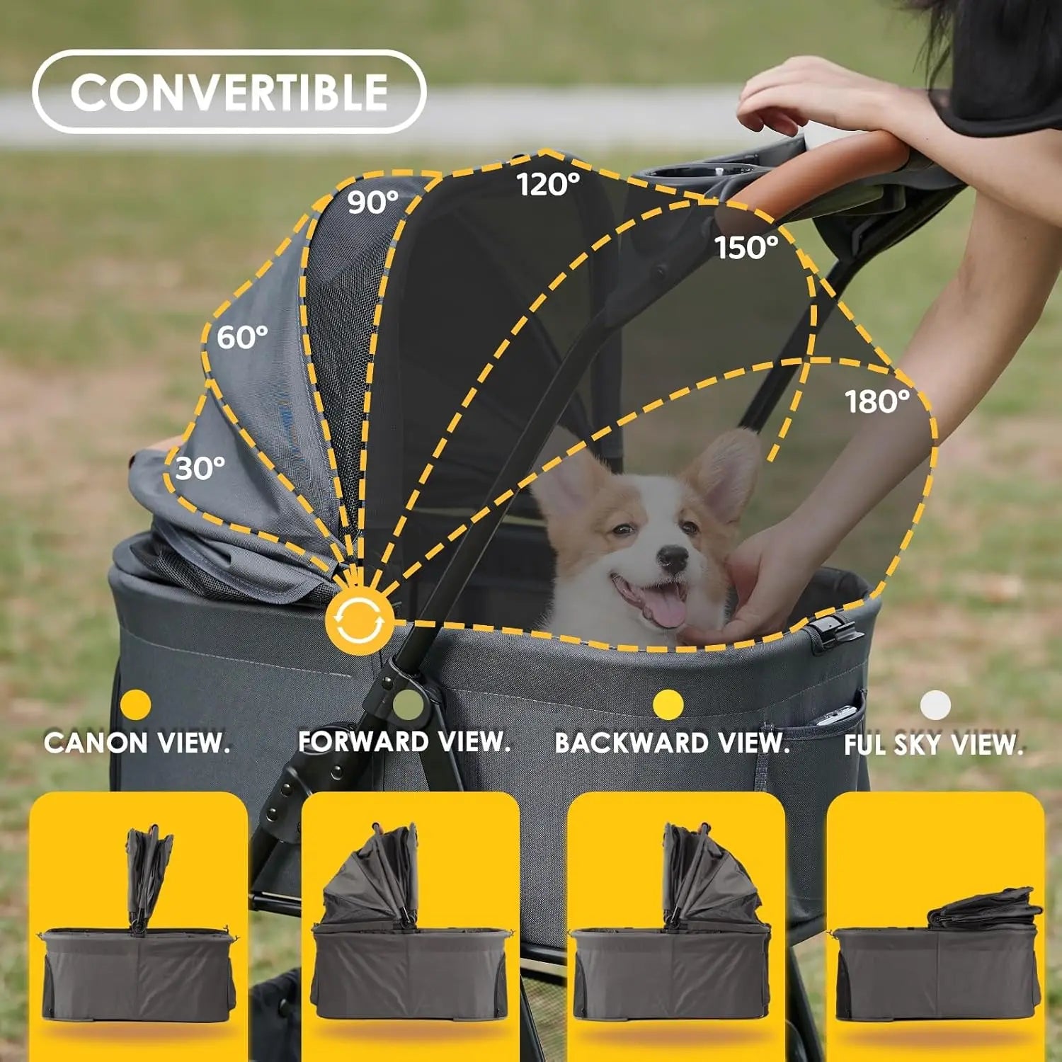 3-in-1 Pet Stroller, Carrier, and Car Seat with Adjustable Canopy and Storage Basket