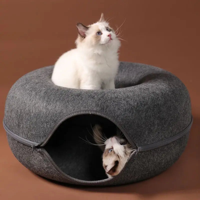 Foldable Cat Tunnel and Bed - Wool Felt Hideout for Play and Relaxation