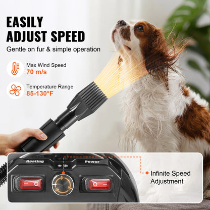 Powerful Pet Hair Dryer - Adjustable Temperature, 4 Nozzles, 2000W