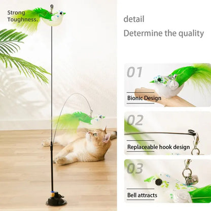 Feather Cat Wand Toy with Suction Cup - Interactive Play for Cats