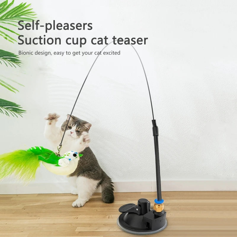 Feather Cat Wand Toy with Suction Cup - Interactive Play for Cats