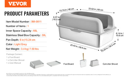 Stainless Steel Cat Litter Box, Durable, Rust-Resistant, Easy Clean